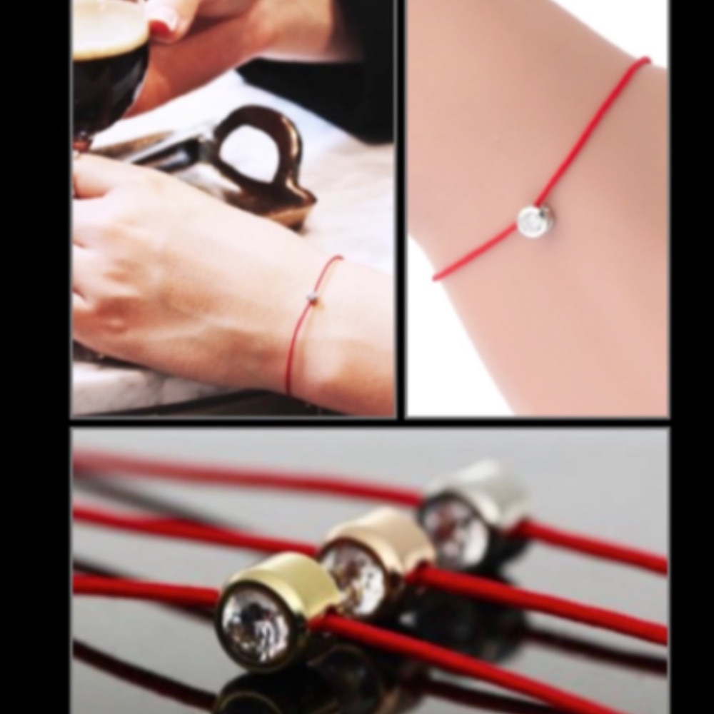 18k Silver Swarovski Crystal red string bracelet